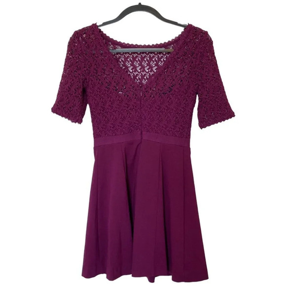 BODEN Lisa Lace Fit & Flare Ponte Knit Mini Dress Size 2P Purple Plum - Picture 4 of 9